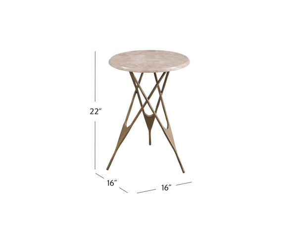 Basset Mirror Leila Accent Table - Glamorous Italian Marble Top With Antique Brass Finish And Elegant Three-leg Design Brass Iron,Marble 9904-lr-223