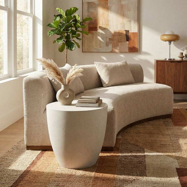 Meridian Furniture Reggio Sculptural Concrete End Table Art Deco Bowl Design for Indoor Outdoor Use 99040White-ET