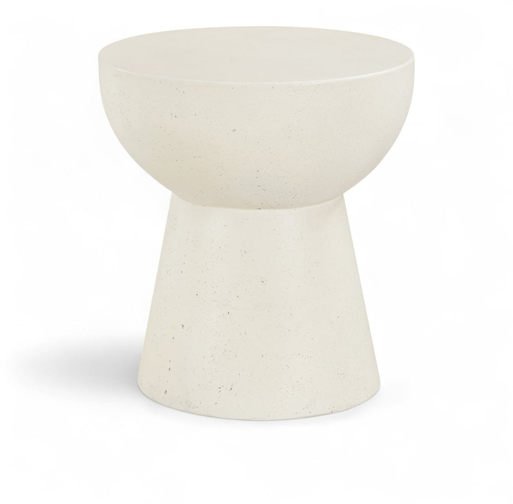 Meridian Furniture Avaya Art Deco Sculptural Pedestal End Table Concrete Fiberglass Indoor Outdoor Use 99042Cream-ET