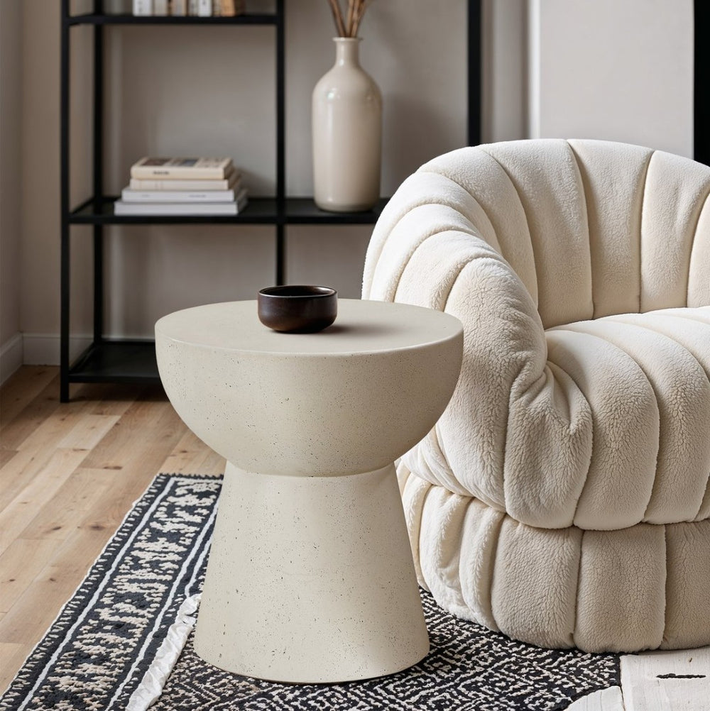 Meridian Furniture Avaya Art Deco Sculptural Pedestal End Table Concrete Fiberglass Indoor Outdoor Use 99042Cream-ET