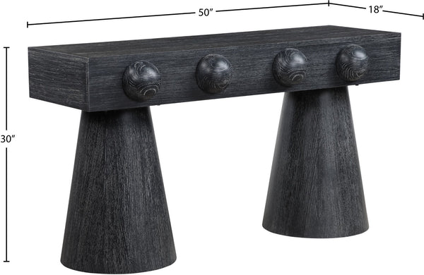 Meridian Furniture Bracciano Art Deco Oak Veneer Console Table with Sculptural Carved Grooves for Stylish Entryway Black 99043Black-T