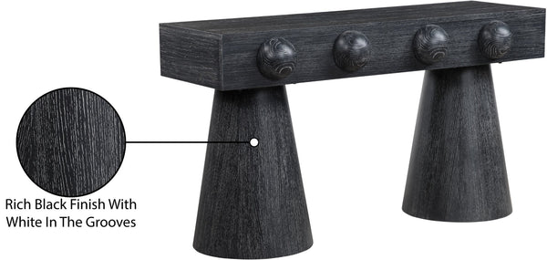 Meridian Furniture Bracciano Art Deco Oak Veneer Console Table with Sculptural Carved Grooves for Stylish Entryway Black 99043Black-T
