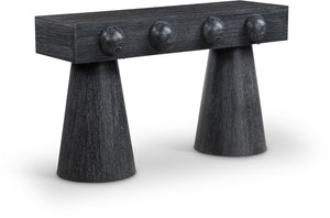 Meridian Furniture Bracciano Art Deco Oak Veneer Console Table with Sculptural Carved Grooves for Stylish Entryway Black 99043Black-T