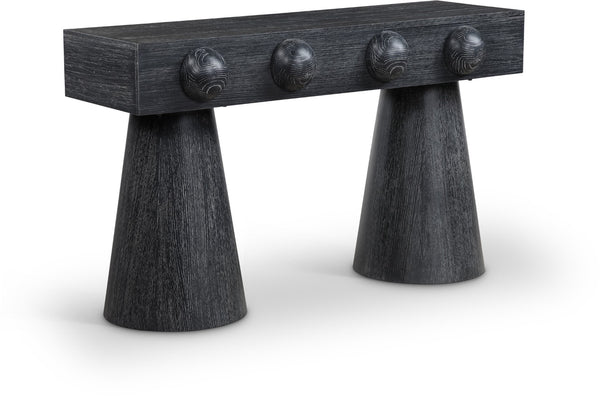 Meridian Furniture Bracciano Art Deco Oak Veneer Console Table with Sculptural Carved Grooves for Stylish Entryway Black 99043Black-T