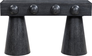 Meridian Furniture Bracciano Art Deco Oak Veneer Console Table with Sculptural Carved Grooves for Stylish Entryway Black 99043Black-T