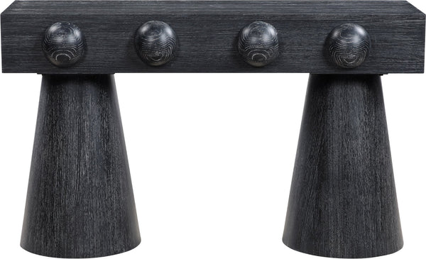 Meridian Furniture Bracciano Art Deco Oak Veneer Console Table with Sculptural Carved Grooves for Stylish Entryway Black 99043Black-T