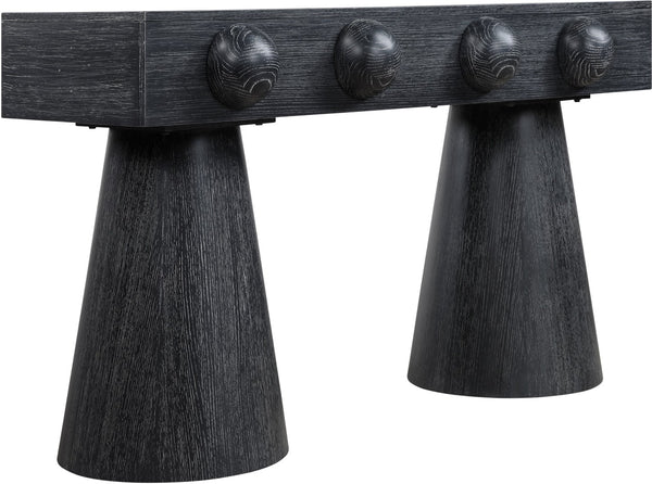 Meridian Furniture Bracciano Art Deco Oak Veneer Console Table with Sculptural Carved Grooves for Stylish Entryway Black 99043Black-T