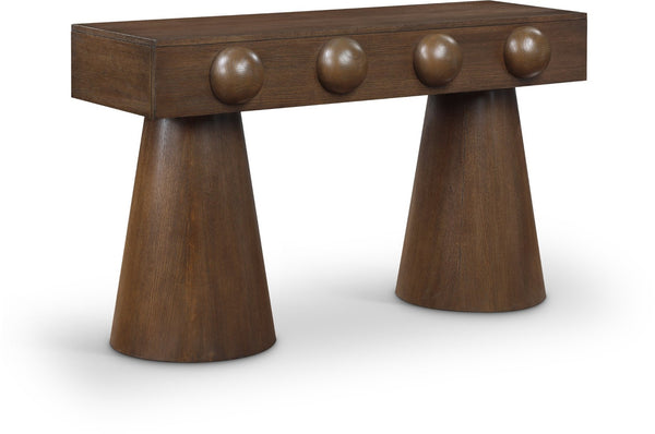 Meridian Furniture Bracciano Art Deco Oak Veneer Console Table with Sculptural Carved Grooves for Stylish Entryway Brown 99043Brown-T