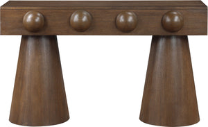 Meridian Furniture Bracciano Art Deco Oak Veneer Console Table with Sculptural Carved Grooves for Stylish Entryway Brown 99043Brown-T