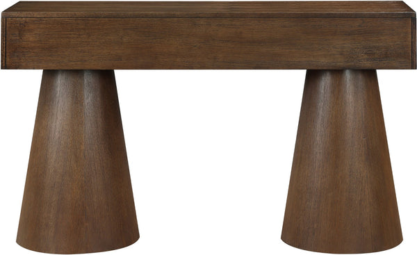 Meridian Furniture Bracciano Art Deco Oak Veneer Console Table with Sculptural Carved Grooves for Stylish Entryway Brown 99043Brown-T