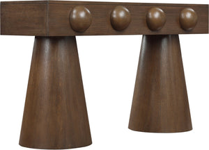 Meridian Furniture Bracciano Art Deco Oak Veneer Console Table with Sculptural Carved Grooves for Stylish Entryway Brown 99043Brown-T