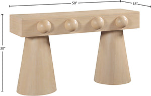 Meridian Furniture Bracciano Art Deco Oak Veneer Console Table with Sculptural Carved Grooves for Stylish Entryway Natural 99043Oak-T