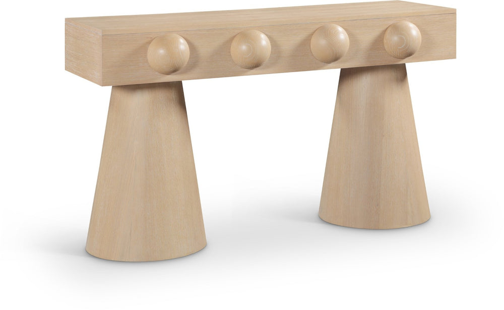 Meridian Furniture Bracciano Art Deco Oak Veneer Console Table with Sculptural Carved Grooves for Stylish Entryway Natural 99043Oak-T