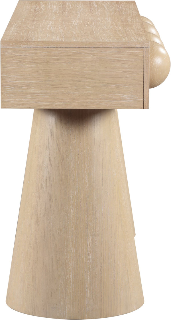 Meridian Furniture Bracciano Art Deco Oak Veneer Console Table with Sculptural Carved Grooves for Stylish Entryway Natural 99043Oak-T