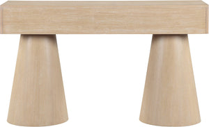 Meridian Furniture Bracciano Art Deco Oak Veneer Console Table with Sculptural Carved Grooves for Stylish Entryway Natural 99043Oak-T