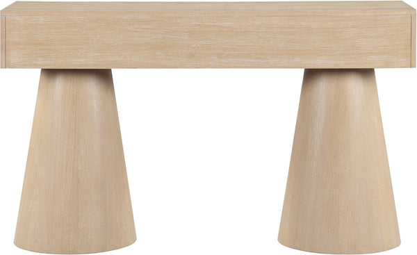 Meridian Furniture Bracciano Art Deco Oak Veneer Console Table with Sculptural Carved Grooves for Stylish Entryway Natural 99043Oak-T