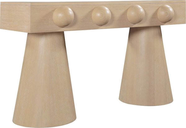 Meridian Furniture Bracciano Art Deco Oak Veneer Console Table with Sculptural Carved Grooves for Stylish Entryway Natural 99043Oak-T