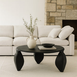 Meridian Furniture Pueblo Sculptural Aluminum Coffee Table Art Deco Curves Powder Coated Living Room Accent Black 99044Black-CT