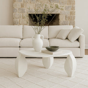 Meridian Furniture Pueblo Sculptural Aluminum Coffee Table Art Deco Curves Powder Coated Living Room Accent Cream 99044Cream-CT