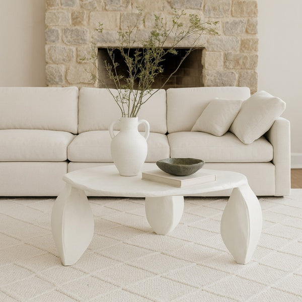 Meridian Furniture Pueblo Sculptural Aluminum Coffee Table Art Deco Curves Powder Coated Living Room Accent Cream 99044Cream-CT