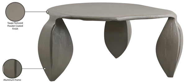Meridian Furniture Pueblo Sculptural Aluminum Coffee Table Art Deco Curves Powder Coated Living Room Accent Taupe 99044Taupe-CT