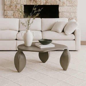 Meridian Furniture Pueblo Sculptural Aluminum Coffee Table Art Deco Curves Powder Coated Living Room Accent Taupe 99044Taupe-CT