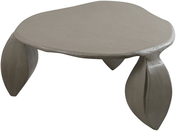 Meridian Furniture Pueblo Sculptural Aluminum Coffee Table Art Deco Curves Powder Coated Living Room Accent Taupe 99044Taupe-CT