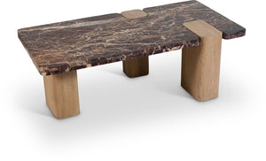 Meridian Furniture Ravenna Genuine Stone Top Coffee Table with Art Deco Oak Wood Base for Living Rooms Burgundy Genuine Marble - A 99045Cherry-CT
