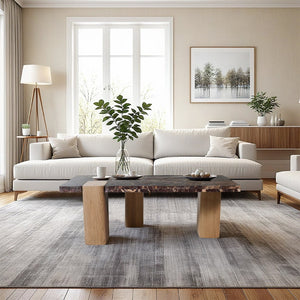 Meridian Furniture Ravenna Genuine Stone Top Coffee Table with Art Deco Oak Wood Base for Living Rooms Burgundy Genuine Marble - A 99045Cherry-CT