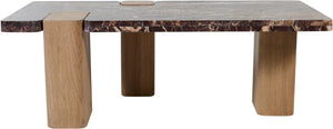 Meridian Furniture Ravenna Genuine Stone Top Coffee Table with Art Deco Oak Wood Base for Living Rooms Burgundy Genuine Marble - A 99045Cherry-CT