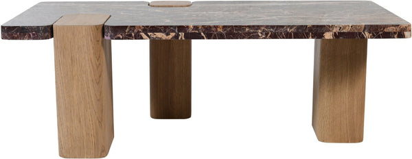 Meridian Furniture Ravenna Genuine Stone Top Coffee Table with Art Deco Oak Wood Base for Living Rooms Burgundy Genuine Marble - A 99045Cherry-CT