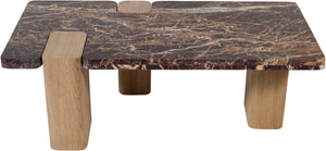 Meridian Furniture Ravenna Genuine Stone Top Coffee Table with Art Deco Oak Wood Base for Living Rooms Burgundy Genuine Marble - A 99045Cherry-CT