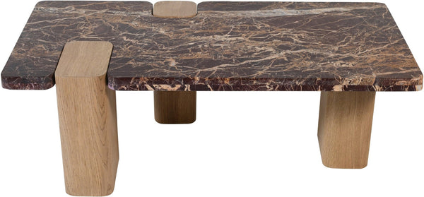 Meridian Furniture Ravenna Genuine Stone Top Coffee Table with Art Deco Oak Wood Base for Living Rooms Burgundy Genuine Marble - A 99045Cherry-CT