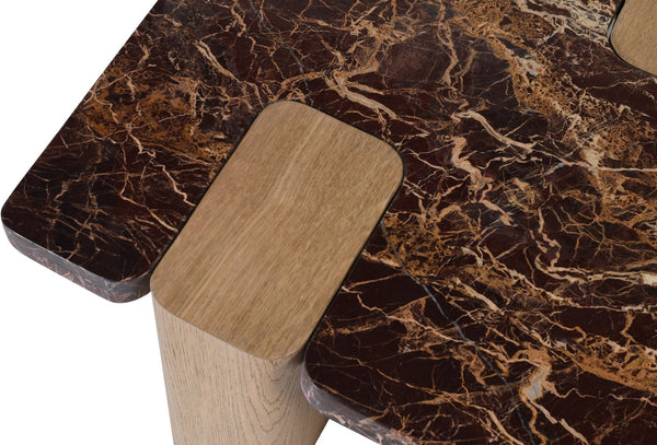 Meridian Furniture Ravenna Genuine Stone Top Coffee Table with Art Deco Oak Wood Base for Living Rooms Burgundy Genuine Marble - A 99045Cherry-CT