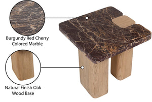 Meridian Furniture Ravenna Genuine Marble Top Oak Base Side Table with Art Deco Sculptural Form 99045Cherry-ET