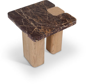 Meridian Furniture Ravenna Genuine Marble Top Oak Base Side Table with Art Deco Sculptural Form 99045Cherry-ET