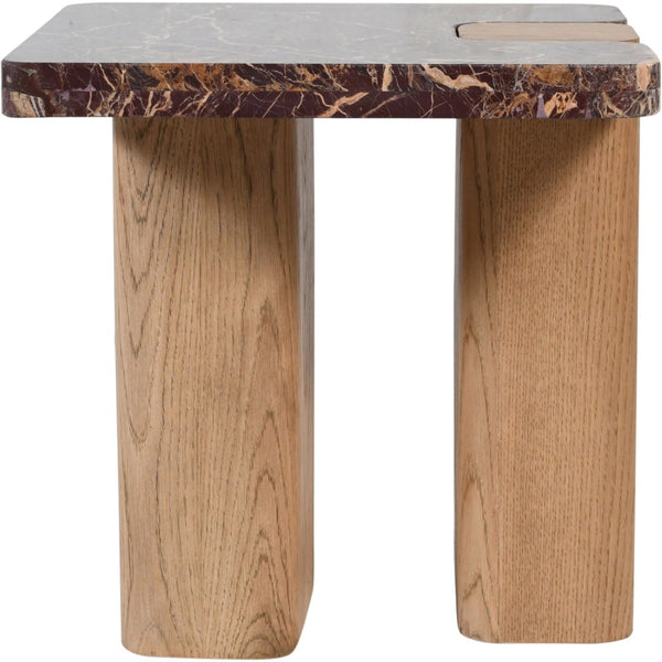 Meridian Furniture Ravenna Genuine Marble Top Oak Base Side Table with Art Deco Sculptural Form 99045Cherry-ET