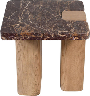 Meridian Furniture Ravenna Genuine Marble Top Oak Base Side Table with Art Deco Sculptural Form 99045Cherry-ET