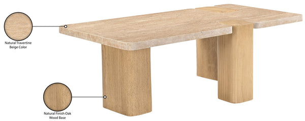 Meridian Furniture Ravenna Genuine Stone Top Coffee Table with Art Deco Oak Wood Base for Living Rooms Natural Genuine Travertine - B 99046Travertine-CT