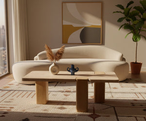 Meridian Furniture Ravenna Genuine Stone Top Coffee Table with Art Deco Oak Wood Base for Living Rooms Natural Genuine Travertine - B 99046Travertine-CT