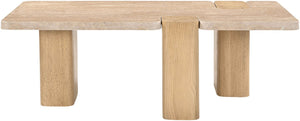 Meridian Furniture Ravenna Genuine Stone Top Coffee Table with Art Deco Oak Wood Base for Living Rooms Natural Genuine Travertine - B 99046Travertine-CT