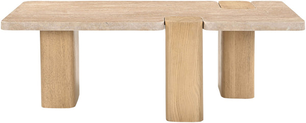 Meridian Furniture Ravenna Genuine Stone Top Coffee Table with Art Deco Oak Wood Base for Living Rooms Natural Genuine Travertine - B 99046Travertine-CT