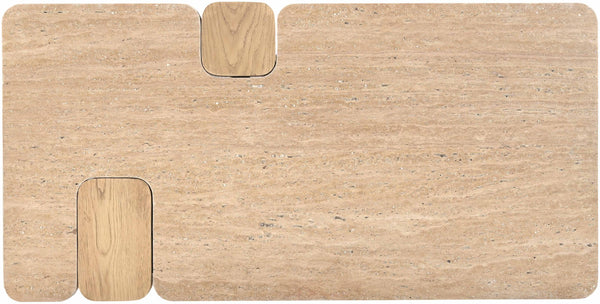 Meridian Furniture Ravenna Genuine Stone Top Coffee Table with Art Deco Oak Wood Base for Living Rooms Natural Genuine Travertine - B 99046Travertine-CT