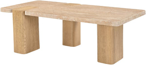 Meridian Furniture Ravenna Genuine Stone Top Coffee Table with Art Deco Oak Wood Base for Living Rooms Natural Genuine Travertine - B 99046Travertine-CT