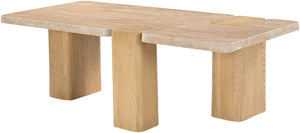 Meridian Furniture Ravenna Genuine Stone Top Coffee Table with Art Deco Oak Wood Base for Living Rooms Natural Genuine Travertine - B 99046Travertine-CT