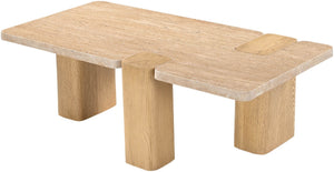 Meridian Furniture Ravenna Genuine Stone Top Coffee Table with Art Deco Oak Wood Base for Living Rooms Natural Genuine Travertine - B 99046Travertine-CT
