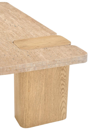 Meridian Furniture Ravenna Genuine Stone Top Coffee Table with Art Deco Oak Wood Base for Living Rooms Natural Genuine Travertine - B 99046Travertine-CT