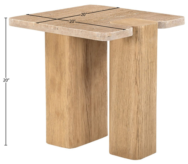 Meridian Furniture Ravenna Genuine Travertine Top Oak Base Art Deco End Table for Living Room 99046Travertine-ET