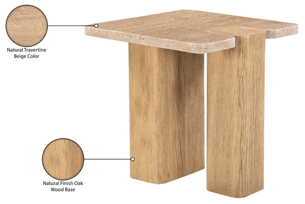 Meridian Furniture Ravenna Genuine Travertine Top Oak Base Art Deco End Table for Living Room 99046Travertine-ET