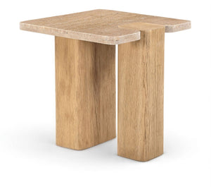 Meridian Furniture Ravenna Genuine Travertine Top Oak Base Art Deco End Table for Living Room 99046Travertine-ET